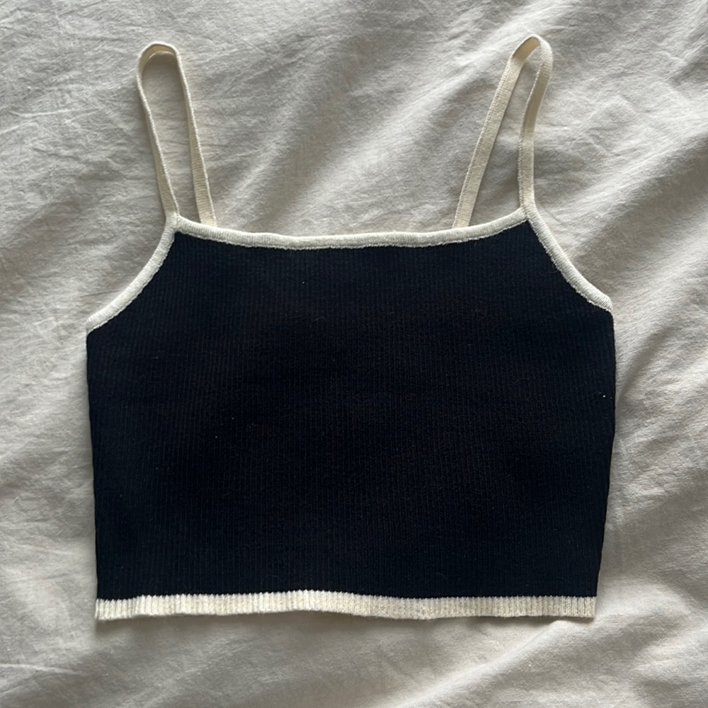 Black with cream straps crop top